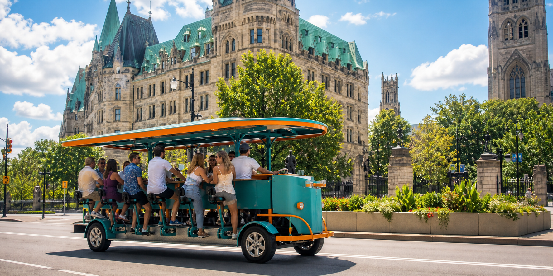 Pedal pub bike riding through Ottawa streets
